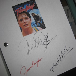 Teen Wolf Signed Movie Film Script Screenplay X4 Autograph Michael J. Fox James Hampton Matt Adler Doug Savant reprintreproduction signature