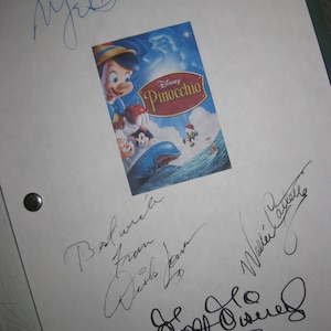 Pinocchio 1940 Signed Film Movie Script Screenplay Autograph X4 Dickie Jones Mel Blanc Walter Catlett reprint reproduction signature