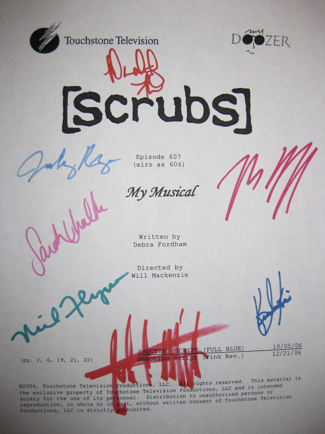 Scrubs My Musical Signed TV Script Screenplay Zach Braff Donald Faison ...