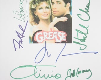 Grease Signed Film Movie Screenplay Script X10 Autographs John Travolta Olivia Newton-John Sid Caesar Lorenzo Lamas Frankie Avalon Conaway