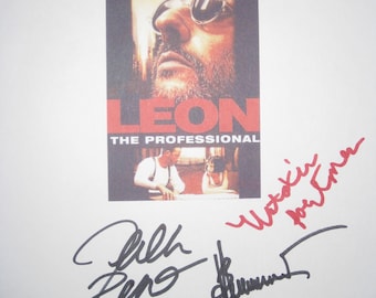 Leon the Professional Signed Movie Film Script Screenplay X4 Natalie Portman Jean Reno Gary Oldman Luc Besson autograph signature reprint rp