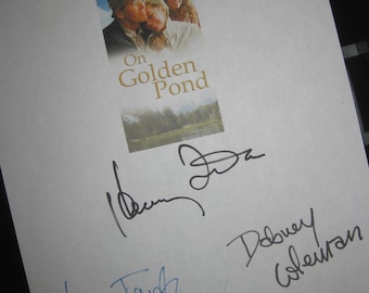 On Golden Pond Signed Film Movie Script Screenplay X4 Autograph Katharine Hepburn Henry Fonda Jane Fonda Dabney Coleman signature classic