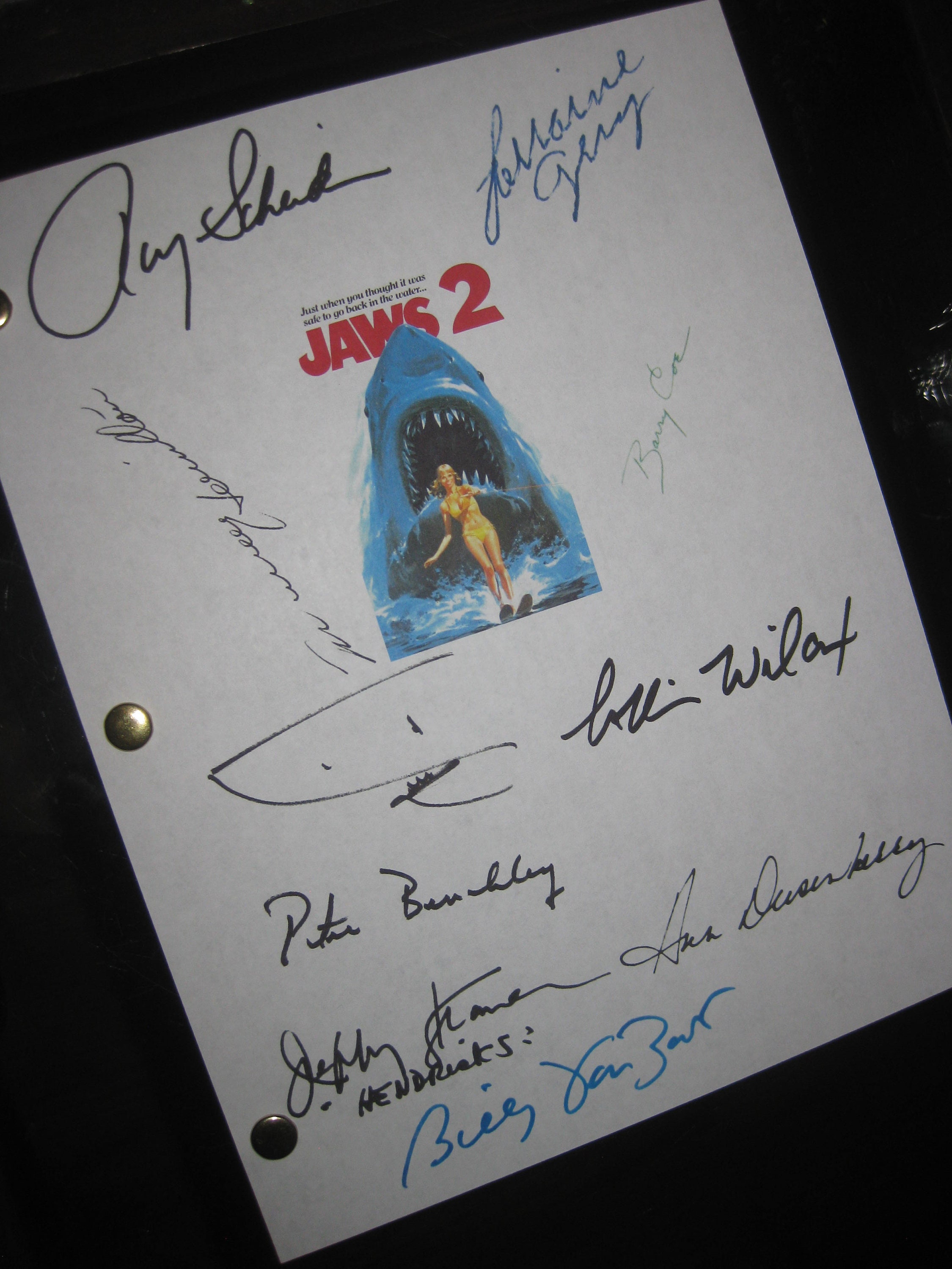 Jaws 2 Signed Film Movie Script Screenplay X9 Autograph Roy Scheider Peter Benchley Lorraine Gary Murray Hamilton Ann Dusenberry Barry Coe