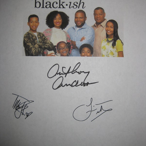 Blackish signed TV Script Screenplay Autographs Anthony Anderson Tracee Ellis Ross Laurence Fishburne Signatures funny sit com