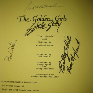 The Golden Girls Signed TV Script Screenplay Autographs Betty White Bea Arthur Rue McClanahan Estelle Getty signature classic tv sit com