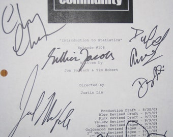 Community Signed TV Script Screenplay X8 autographs Chevy Chase Joel McHale Ken Jeong Donald Glover Alison Brie Danny Pudi Gillian Jacobs