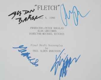 Fletch signed film movie Screenplay script X6 Chevy Chase Geena Davis Joe Don Baker Tim Matheson M. Emmet Walsh George Wendt signature