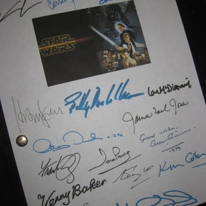 Star Wars El regreso del Jedi 6 Película firmada Guión Guión X17 George Lucas Harrison Ford Carrie Fisher Billy Dee Williams Frank Oz