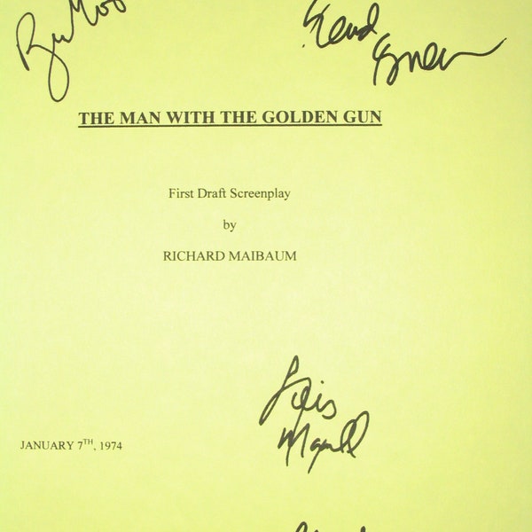 The Man with the Golden Gun Signed Film Movie Script Screenplay X4 Autographs James Bond 007 Roger Moore Desmond Llewelyn Lois Maxwell