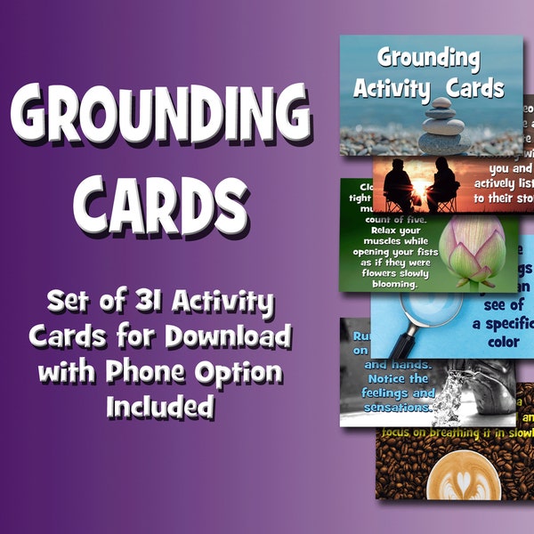 Grounding Cards, Grounding Methods, Mindfulness Cards, Anxiety Coping, Grounding Techniques, DBT Cards, Coping Skills, 54321 Grounding, Calm