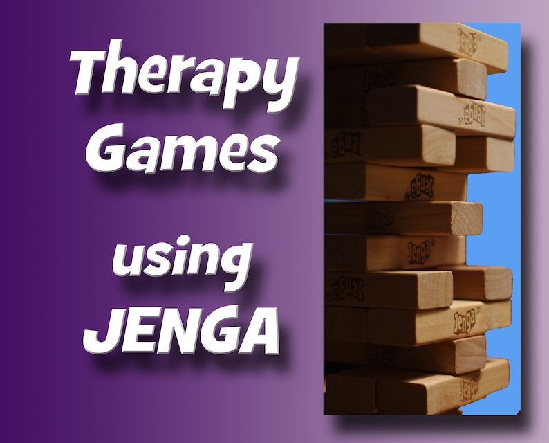 May include: A close-up of a wooden Jenga tower game with the word "Jenga" printed on the blocks. The tower is partially built and some blocks are missing. The background is a light blue color.