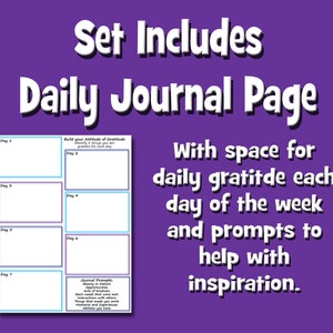 May include: A printable daily gratitude journal page with space for writing each day of the week. The page includes prompts to help with inspiration. The text on the page reads "Build your Attitude of Gratitude. Identify 3 things you are grateful for each day."