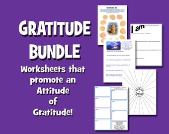 Gratitude Worksheets Bundle, Daily Journal Prompts, Therapy Handout