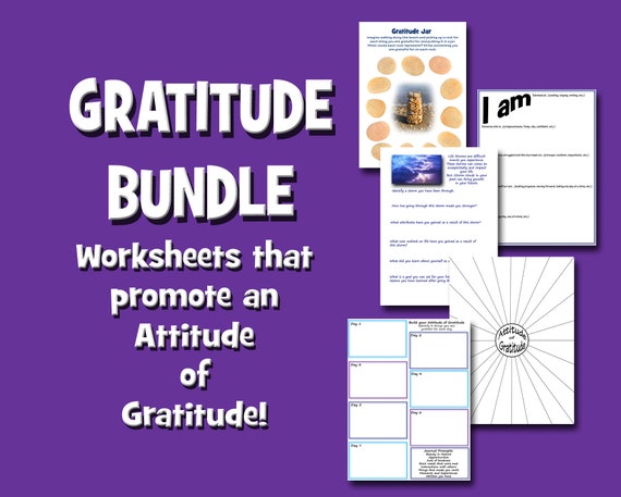 Gratitude Worksheets Bundle, Daily Journal Prompts, Therapy Handout