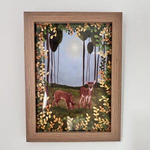 Kunstprint paar reeën | Hertenkunst | Dierenkunstwerk | Grillige kunst