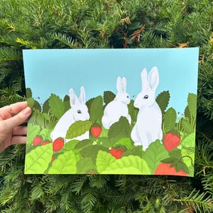 Whimsical Strawberry Bunny Art Print