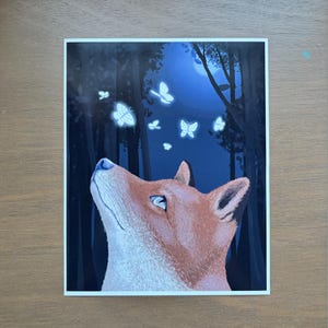 Mystical Fox Art Print | Fox Illustration | Drawing of Fox in Forest | Nature Art | Whimsical Art
