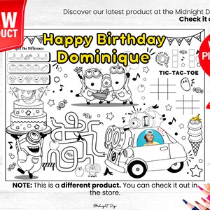 Personalized Minions Birthday Coloring Placemat | Coloring for Kids ...