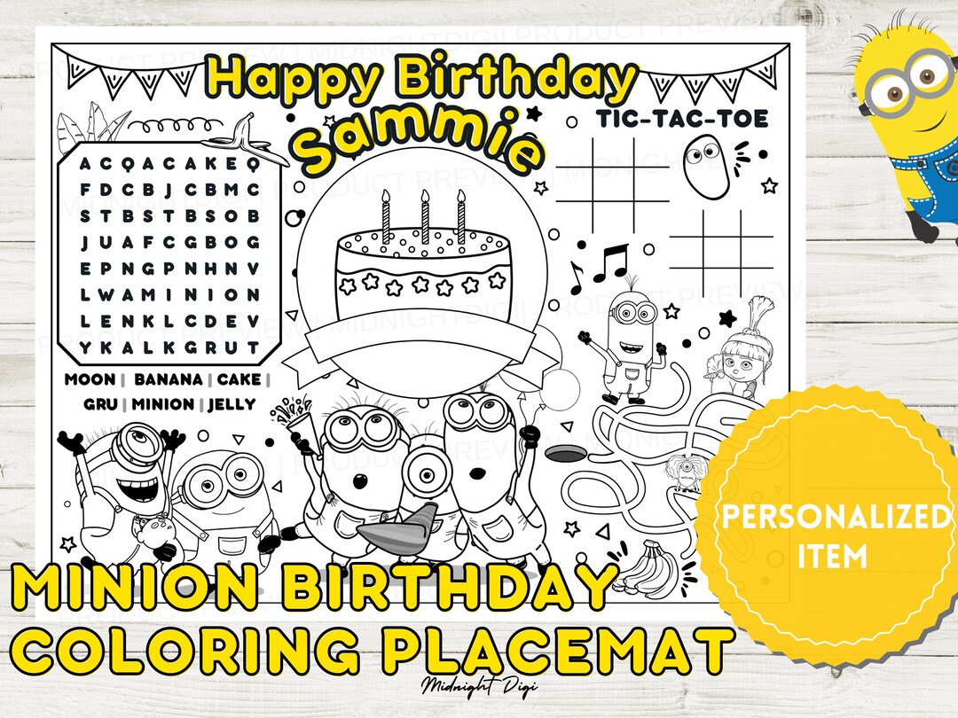 Personalized Minions Birthday Coloring Placemat Coloring for Kids ...