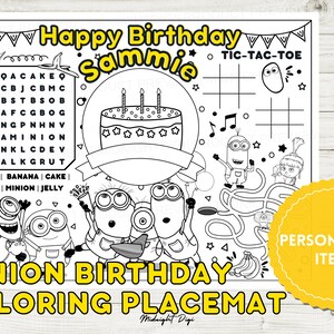 Minions Birthday Coloring Placemat Coloring for Kids Instant Download ...