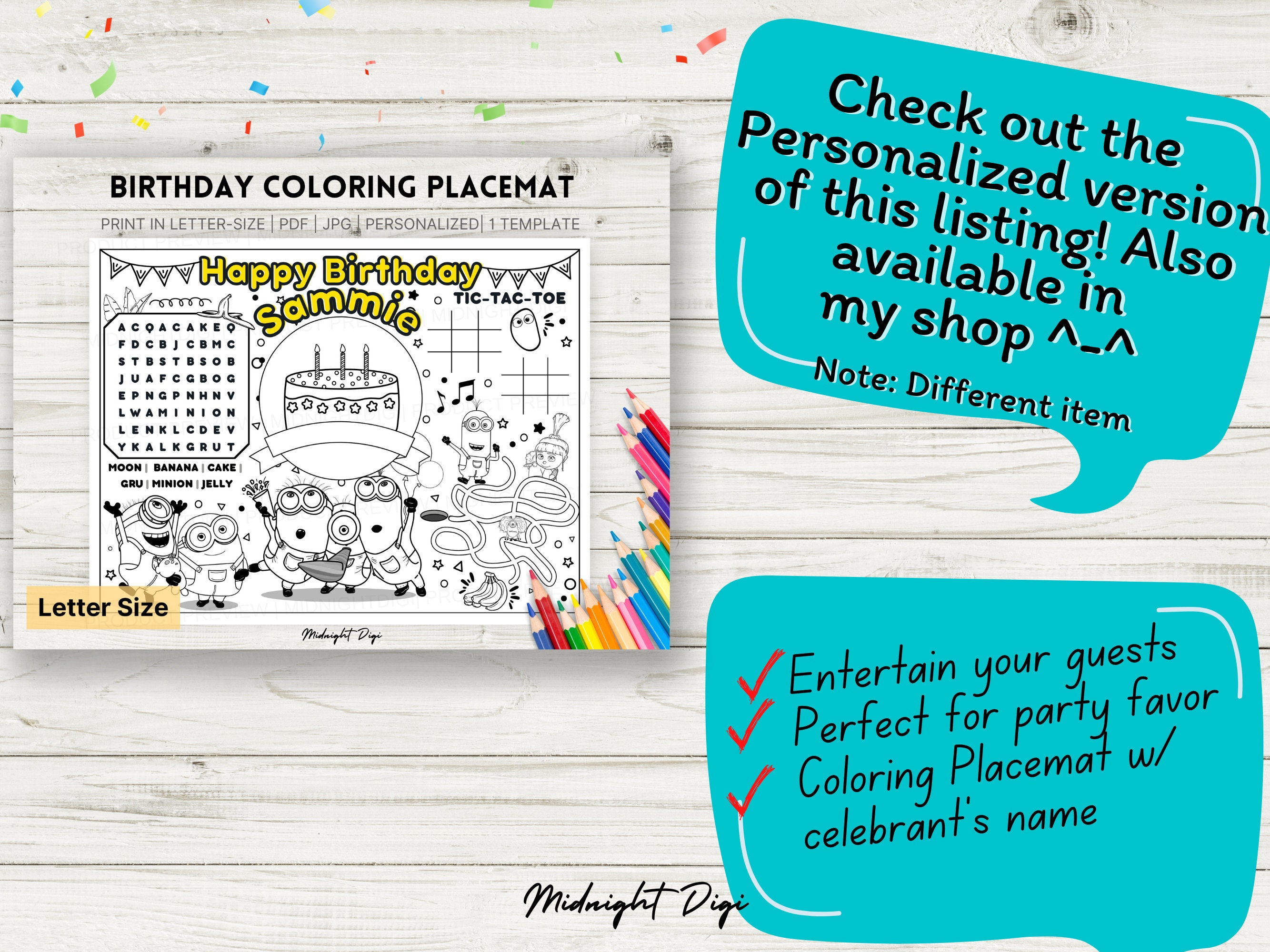 Minions Birthday Coloring Placemat Coloring for Kids - Etsy