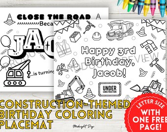 Jogos americanos personalizados para colorir com tema de construção | Desenhos para colorir de aniversário | Aniversário de construção e carpintaria | Para imprimir