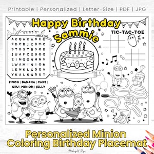 Placemat personalizado para colorear de cumpleaños de Minions / Colorear para niños / Tamaño carta / Mi villano favorito para colorear