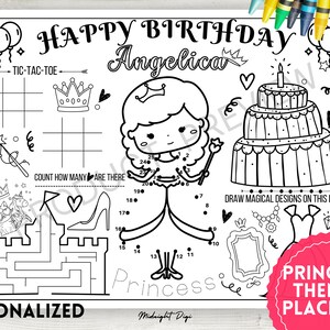 Princess-themed Birthday Coloring Placemat | Personalized| Royal Party Princess | Coloring Placemat Activity Sheet | printable