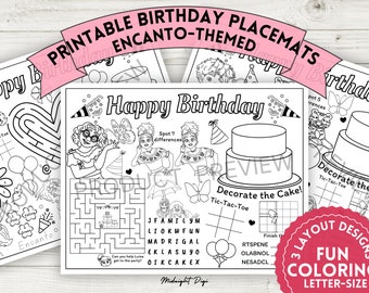 Birthday Coloring Placemats | Encanto-themed |Three Layout Designs| Printable| Letter-Size