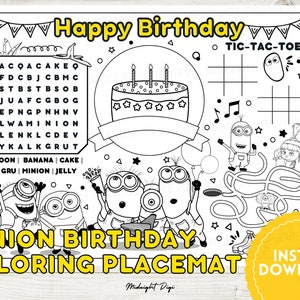 Mantel individual para colorear de cumpleaños de los Minions / Colorear para niños / Descarga instantánea / Tamaño carta / Colorear Mi villano favorito