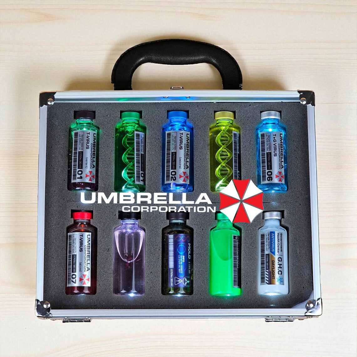 Resident Evil Virus Wireless Briefcase With LED Lights and 10 Vials ...