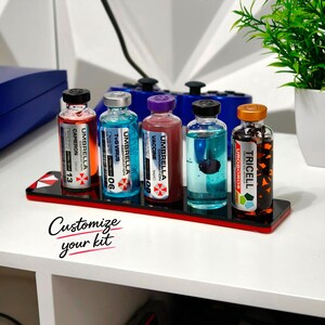 Resident Evil Virus KIT 5 Vials & Acrylic Black/Red Base - Collectible Gift