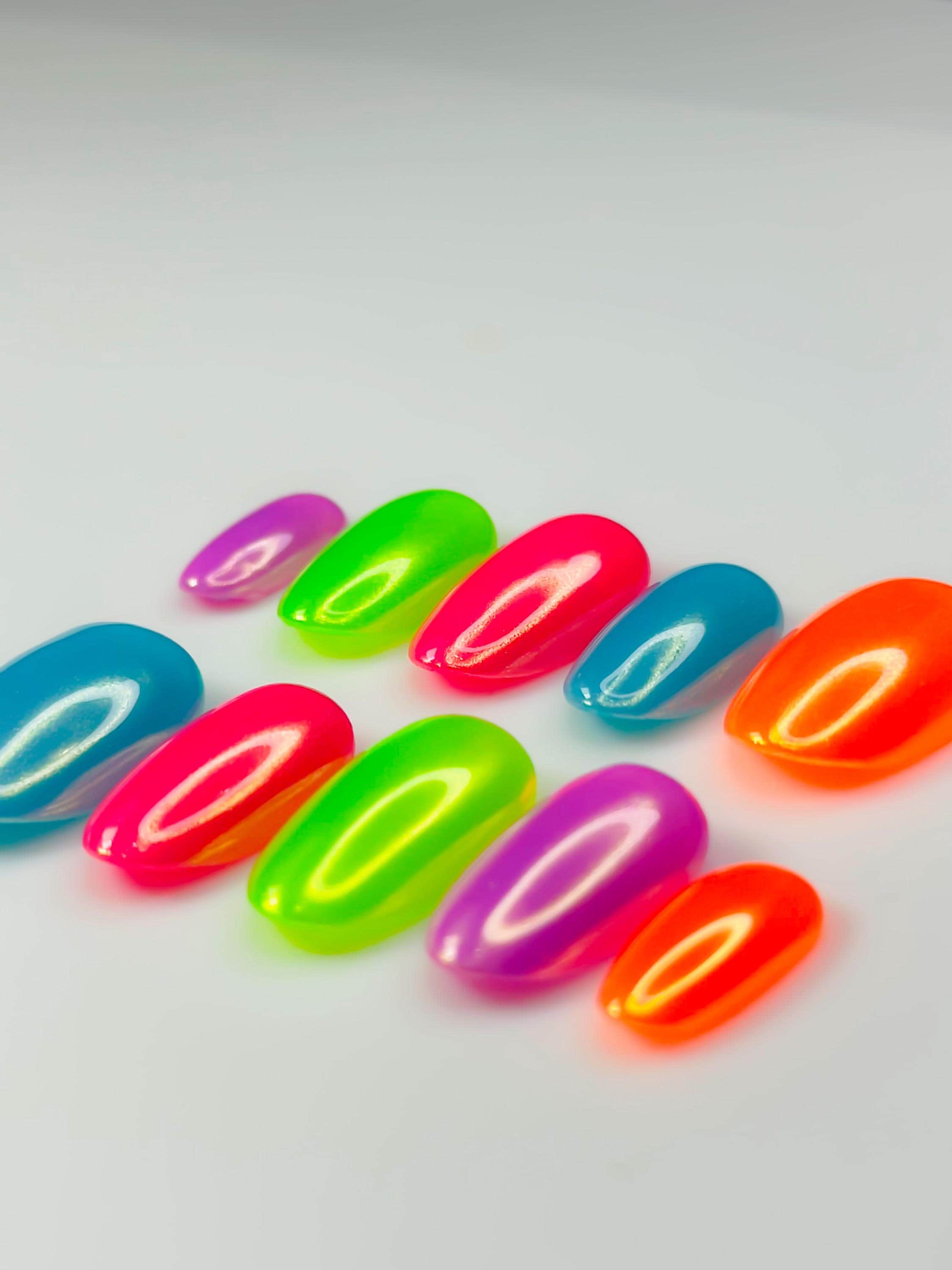 Neon Chrome Luxury Press on Nai || Rave Chrome Nails , Summer Nails ...
