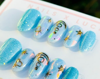 Astros || Handgemachte Luxuspresse auf den Nägeln, Encapslatef-Nägeln, Chromnägeln, künstliche Nägel, Gel X-Nägel, Apres Gel X