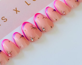 Double French Cristal Accent Luxuriöse Presse auf den Nägeln || Apres Gel X