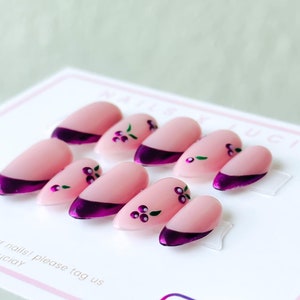 Blueberry Nails || Chrome Fruit French Nails ||Luxury Press On Nails  Apres Gel X Hand Painted Nails