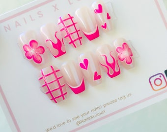 Pink Glaze  || Hand Painted  Luxury Press On Nails, Glazed nails,  Apres Gel X
