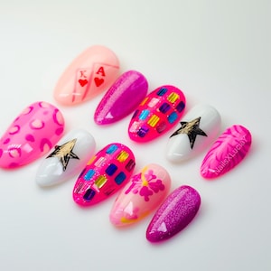 Disco Luxus Press On Nails, Handgemalte Press On Nails, Benutzerdefinierte Nägel, künstliche Nägel, Apres Gel X