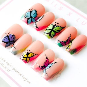 Butterfly || Spring Luxury Press On nails || Short Press On Nails || Apres Gel X || Stick On Nails
