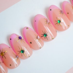 Fifth Avenue || Pink French Luxury Press On Nails with accent crystals