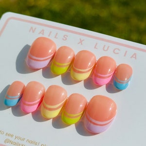 Macaron French Nägel || HANDBEMALTE Luxus Presse auf den Nägeln, Apres Gel X, Kurze und Lange Nägel, Benutzerdefinierte Nägel