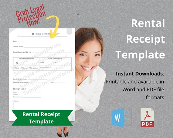 rental receipt template printable rental receipt pdf rental etsy