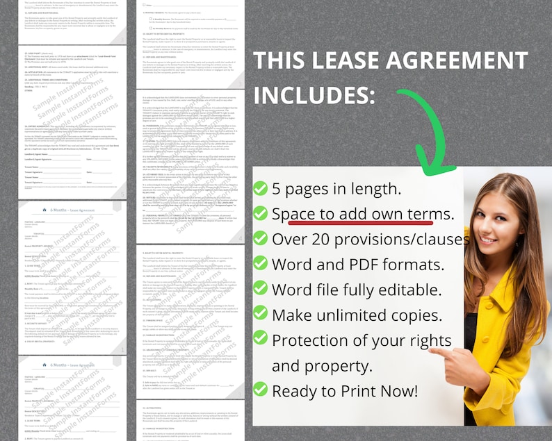 6 Month Lease, Six Month Lease, Printable 6 Month Rental Agreement