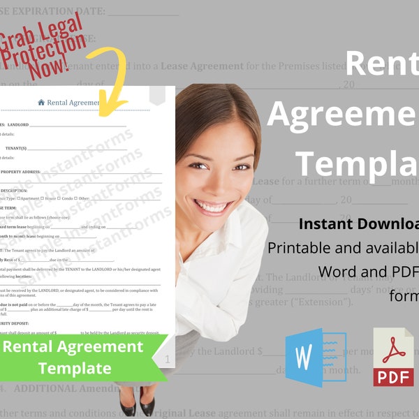 Rental Agreement Template, Printable Rental Agreement, Rental Template pdf, House Lease Template Word