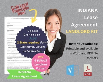 Indiana Lease Agreement, Indiana Residential Lease, Indiana Lease, PDF, Rental Lease Agreement Indiana, Printable, Word, Month to Month