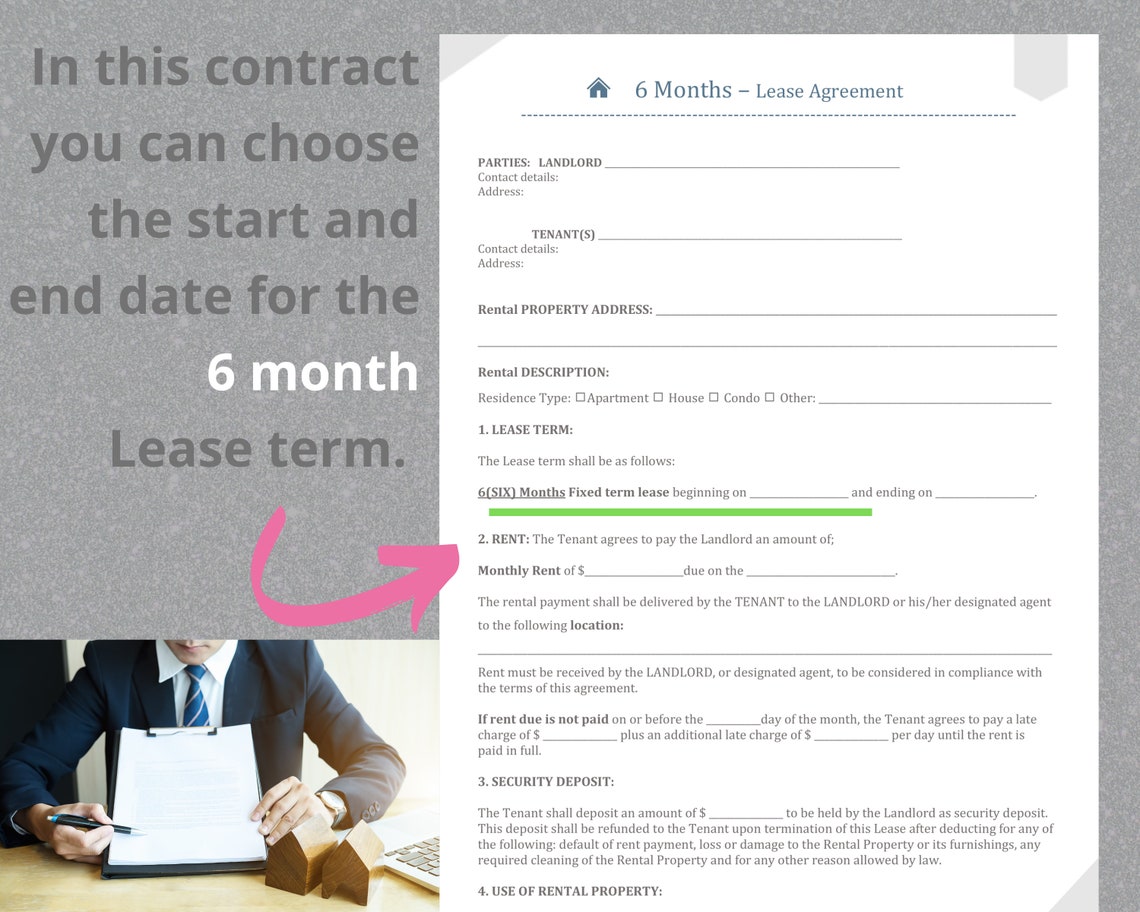 6 Month Lease, Six Month Lease, Printable 6 Month Rental Agreement