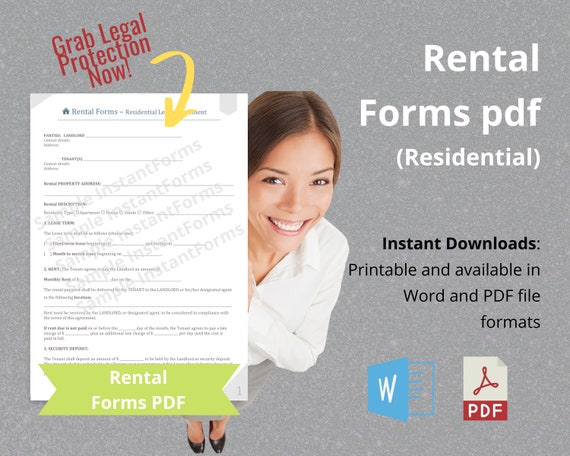 rental forms pdf rental agreement form residential lease etsy