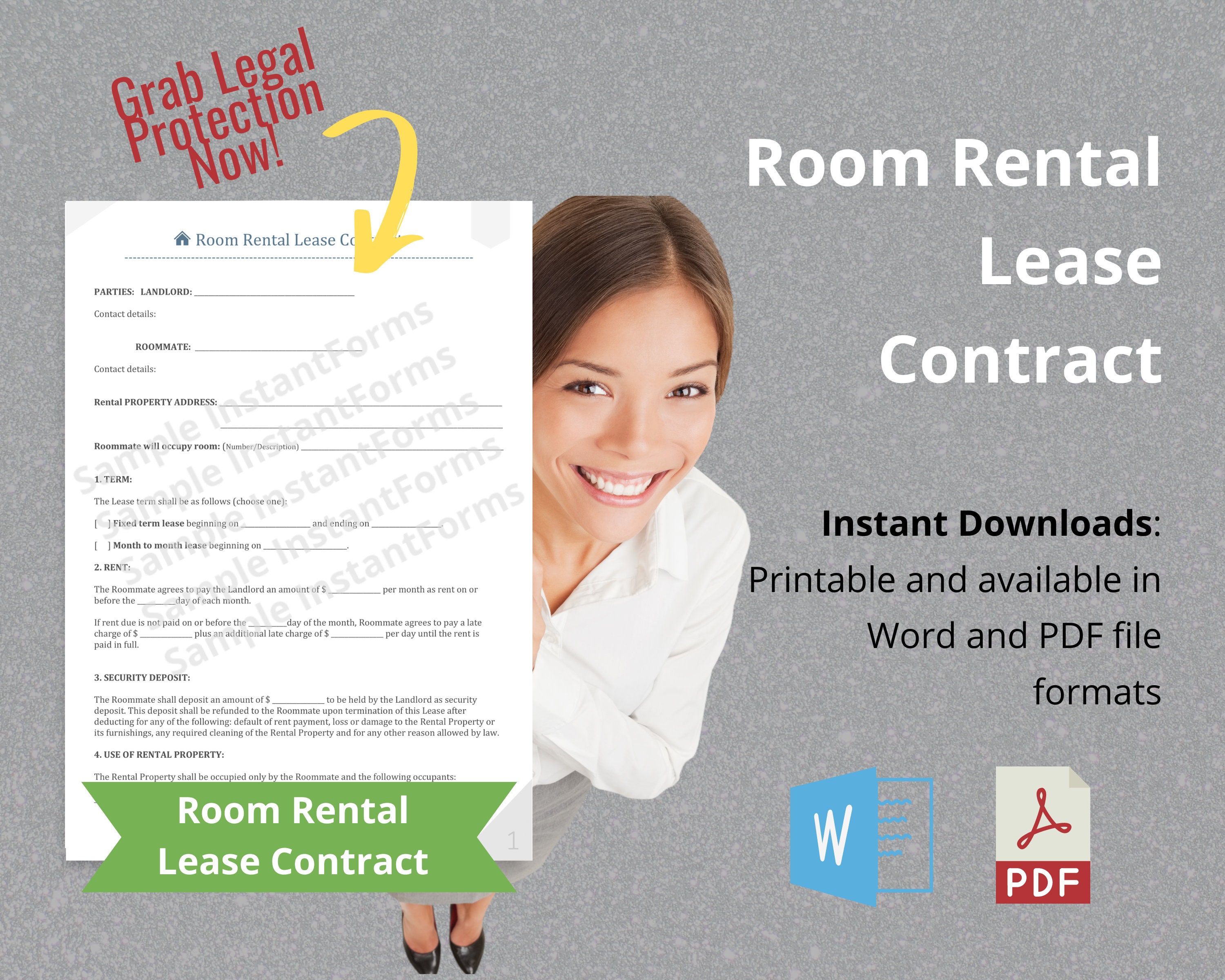 Room Rental Lease Contract, Room Rental Lease Agreement, Month-to-Month  Room Rental, Shared Housing, Roommate Agreement, pdf, Lease Template