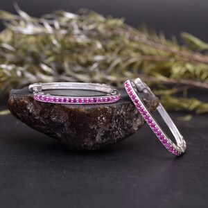 Ruby Hoop Earrings-925 Sterling Silver- Anniversary Gift-Daily Wear Earrings- Gift For Her-Women Jewelry- July Birthstone Earrings--SR-10