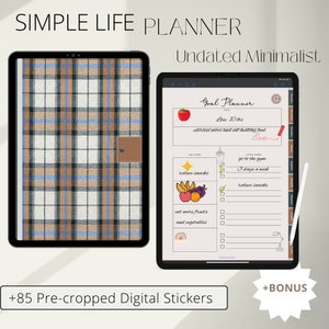 Digital Planner download, Journal with 85 stickers, Undated Planner,  Goodnotes, Noteshelf, Monthly Digital Planner